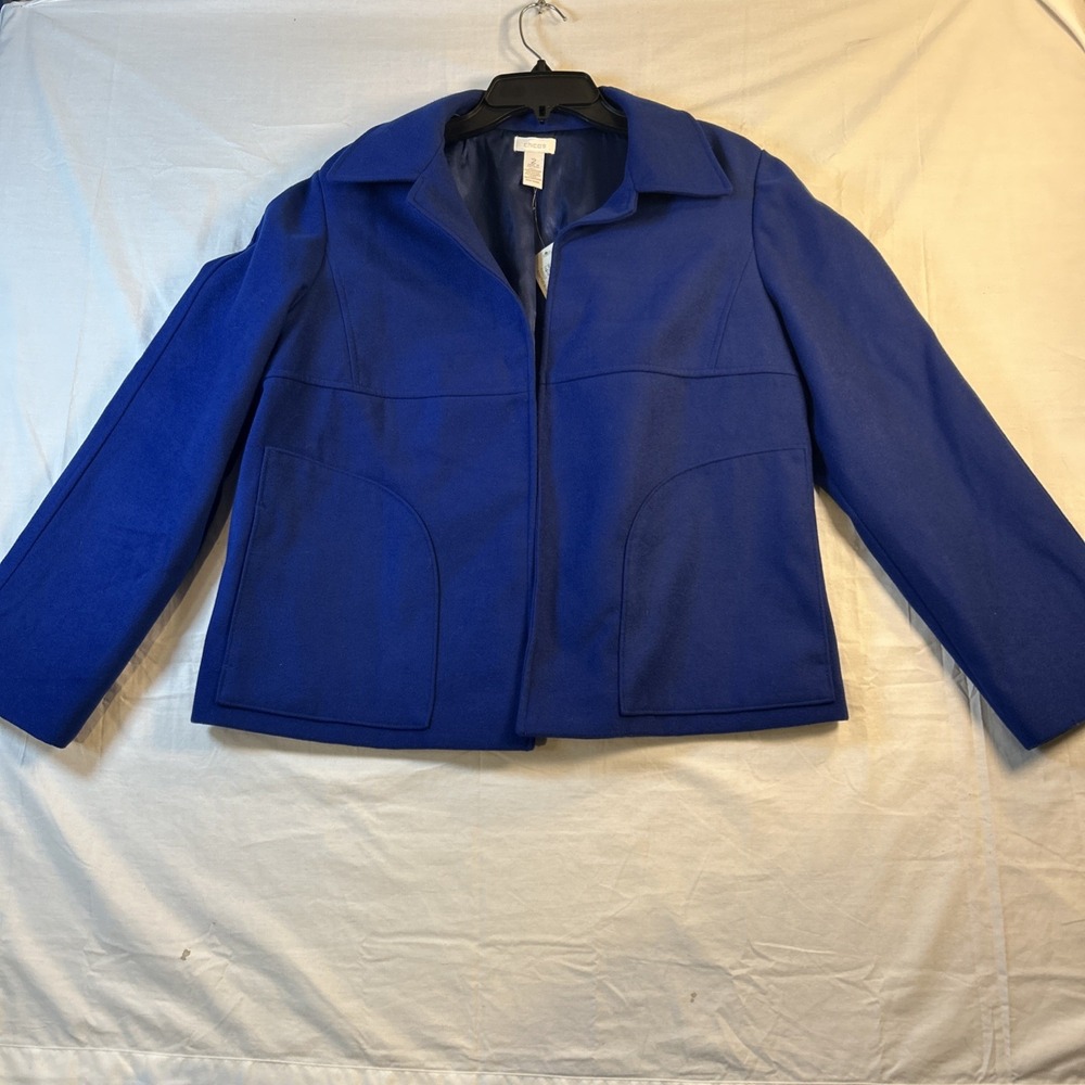 Chico's Tanya Fleece Peacoat Women Size 2 Blue New Smooth Plush Open Front